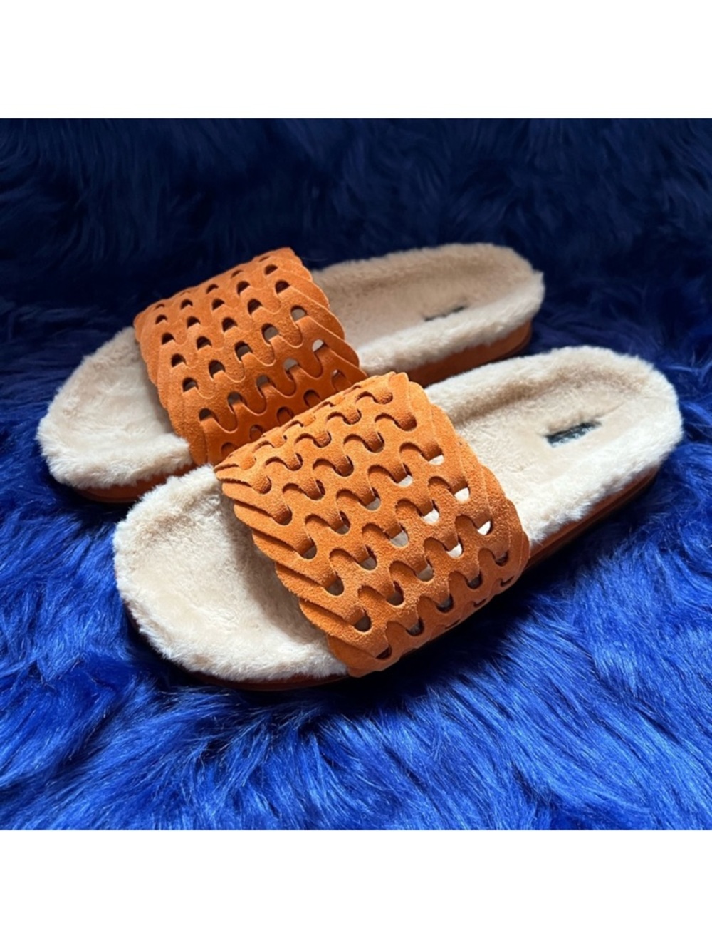 New! Rag & Bone Bailey Shearling Slide Sandals in Sunset Suede - Picture 4 of 9